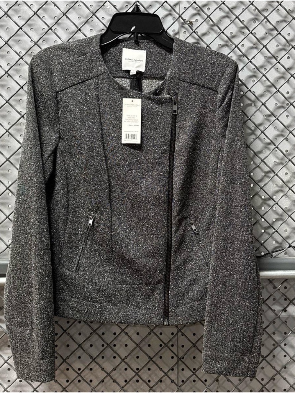 Catherine Malandrino Women's Gray Tweed Asymmetrical Zip Blazer